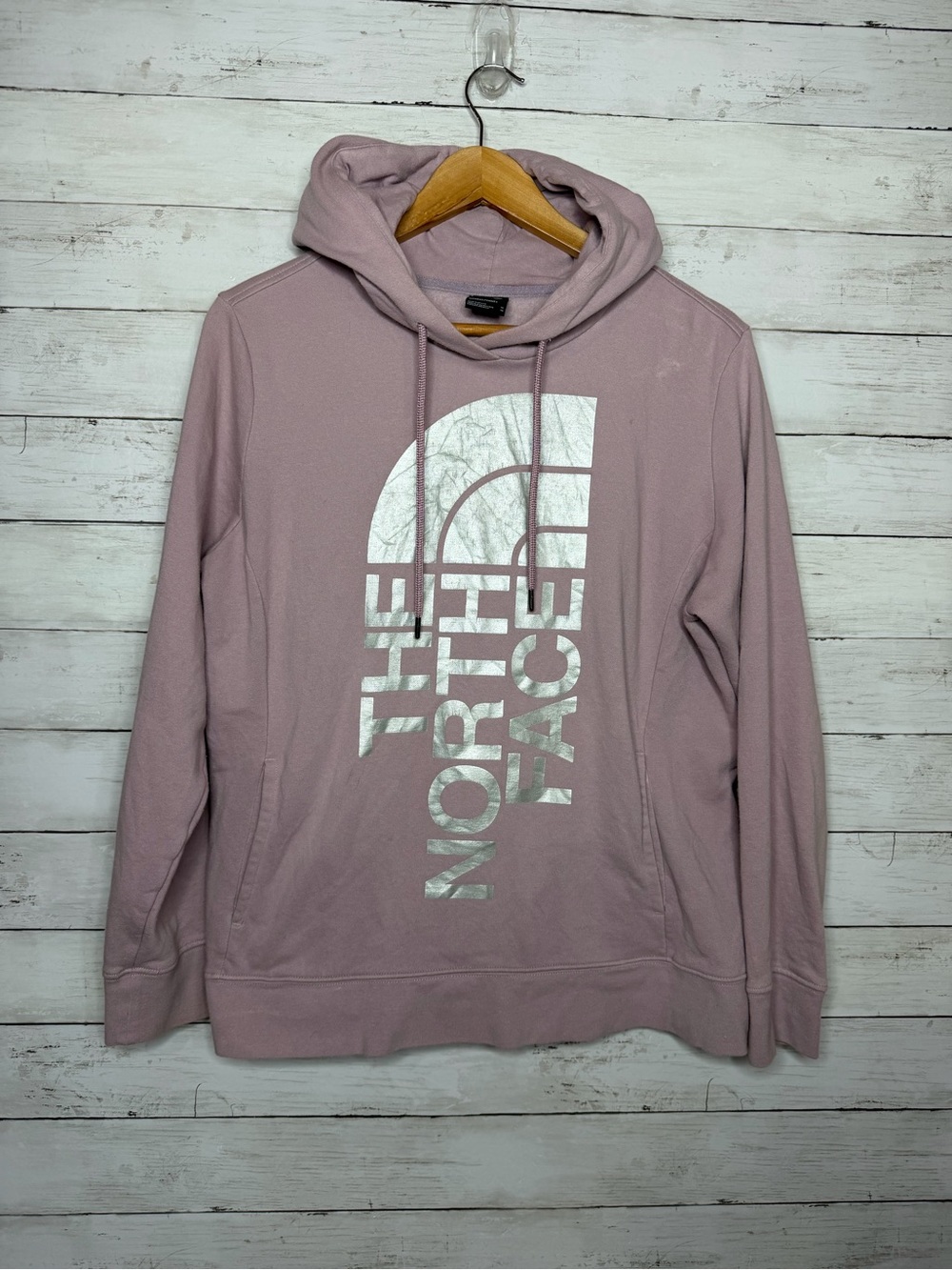 The North Face Pastel Lavender Purple Metallic Big Logo Hoodie Sweatshirt XL